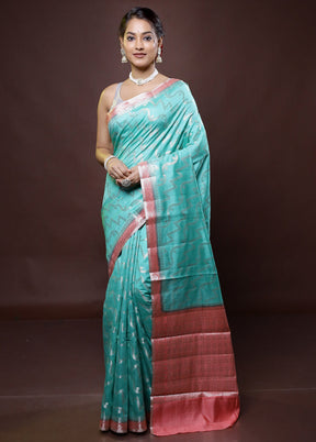 Green Handloom Dupion Pure Silk Saree With Blouse Piece