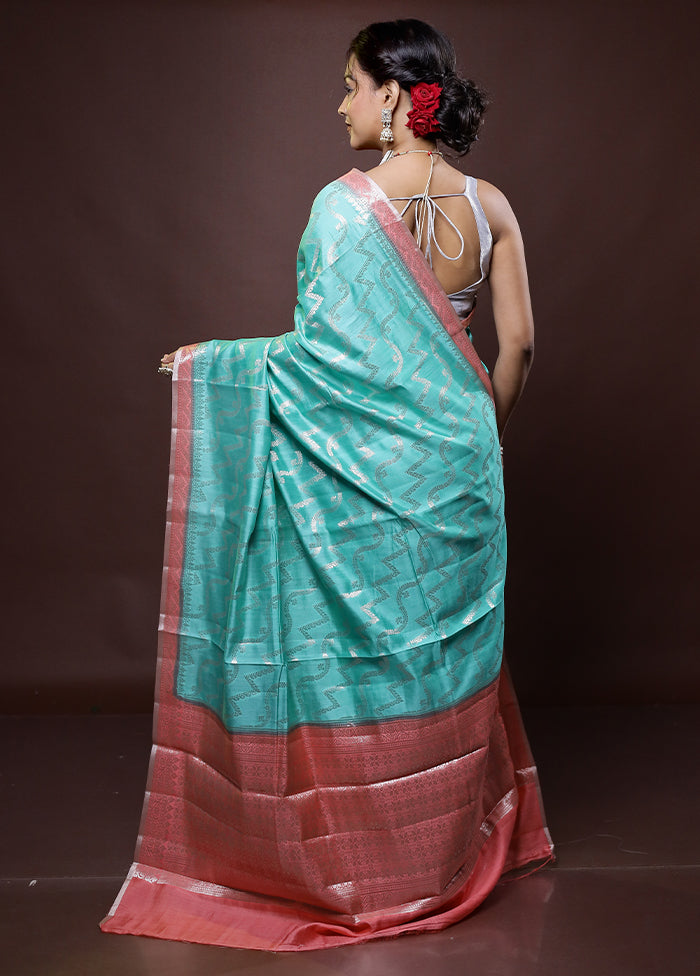 Green Handloom Dupion Pure Silk Saree With Blouse Piece