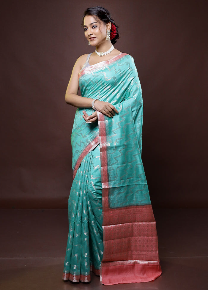 Green Handloom Dupion Pure Silk Saree With Blouse Piece