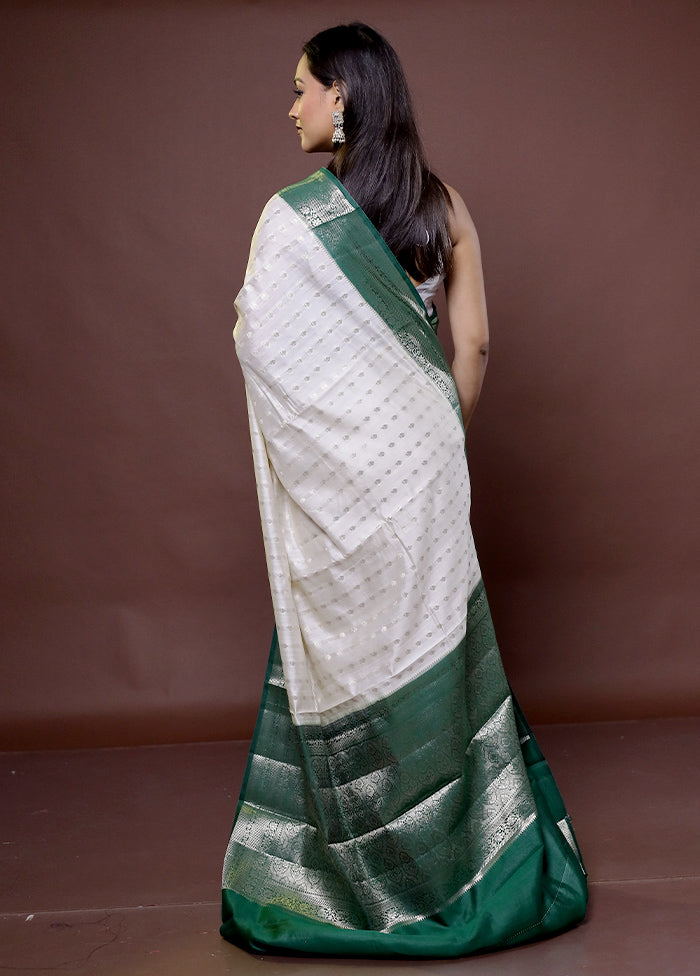 White Handloom Dupion Pure Silk Saree With Blouse Piece