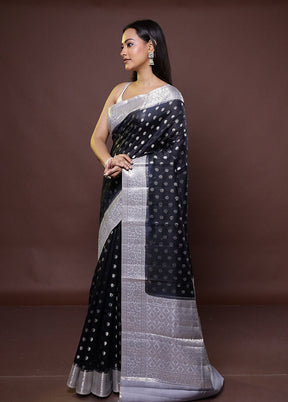 Black Handloom Dupion Pure Silk Saree With Blouse Piece