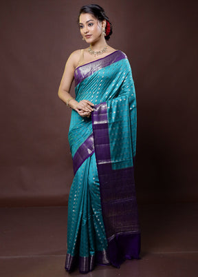 Green Handloom Dupion Pure Silk Saree With Blouse Piece