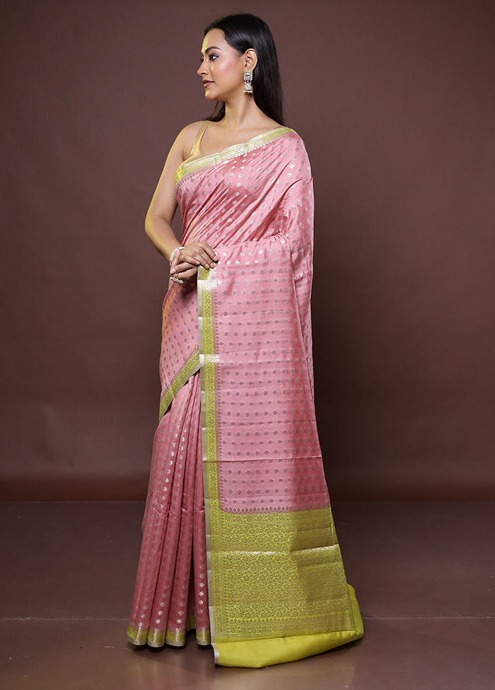 Pink Handloom Dupion Pure Silk Saree With Blouse Piece