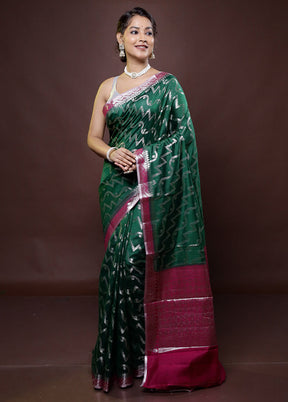 Green Handloom Dupion Pure Silk Saree With Blouse Piece