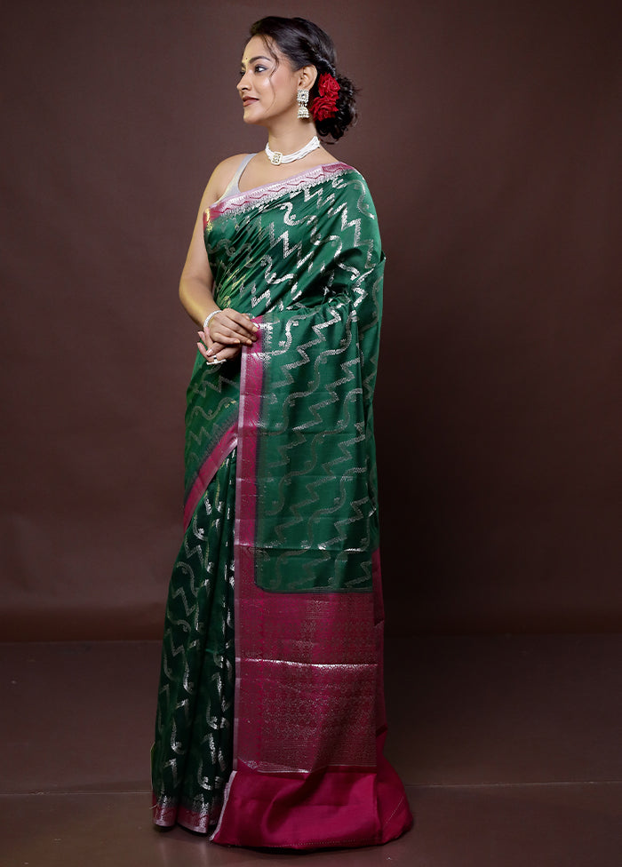 Green Handloom Dupion Pure Silk Saree With Blouse Piece