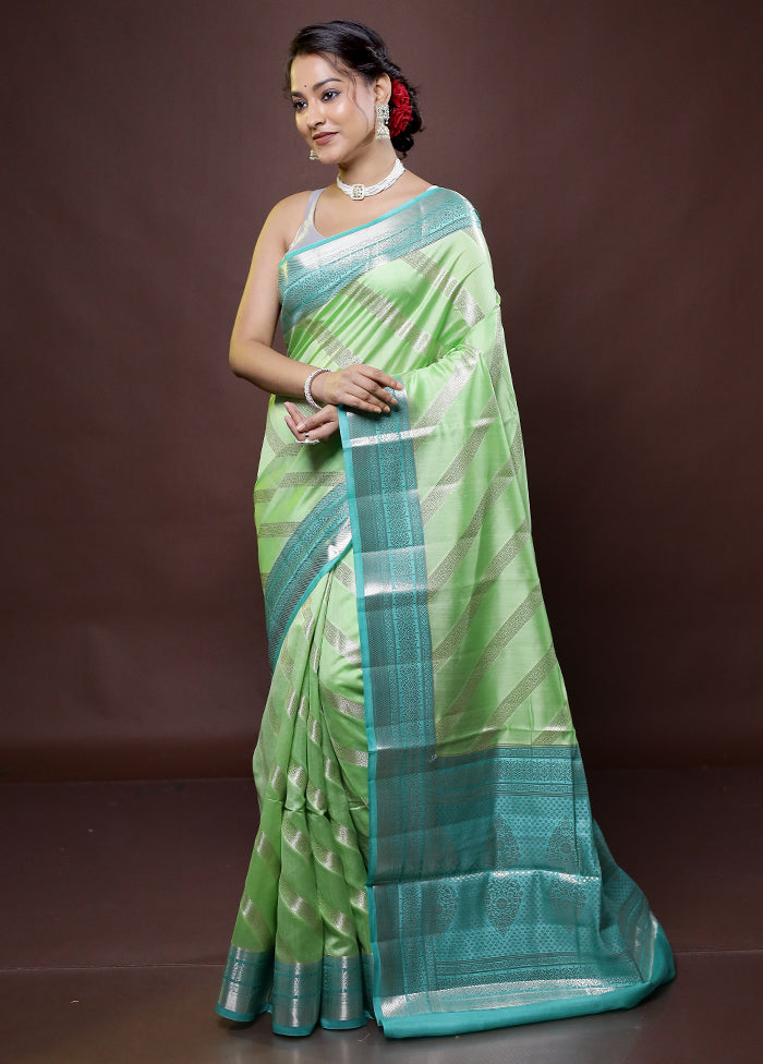 Green Handloom Dupion Pure Silk Saree With Blouse Piece