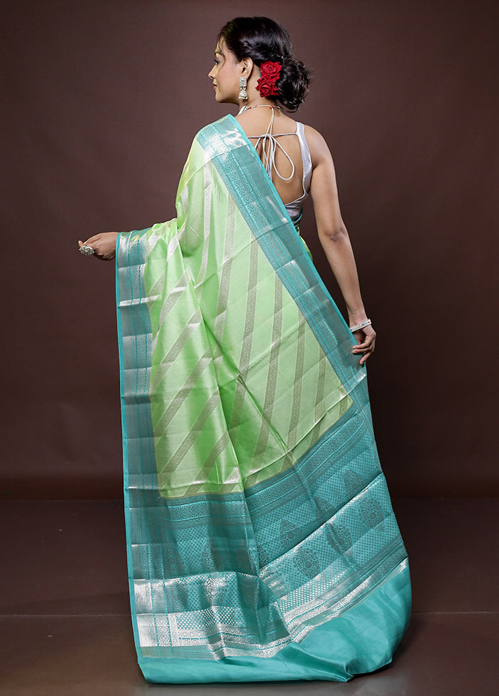 Green Handloom Dupion Pure Silk Saree With Blouse Piece