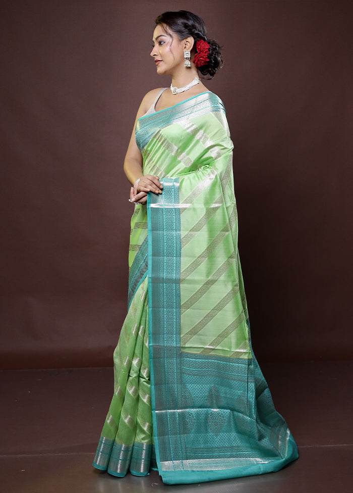 Green Handloom Dupion Pure Silk Saree With Blouse Piece