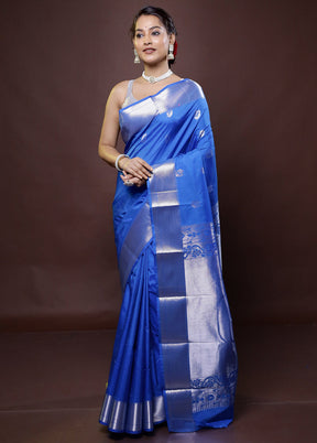 Blue Kanjivaram Silk Saree With Blouse Piece