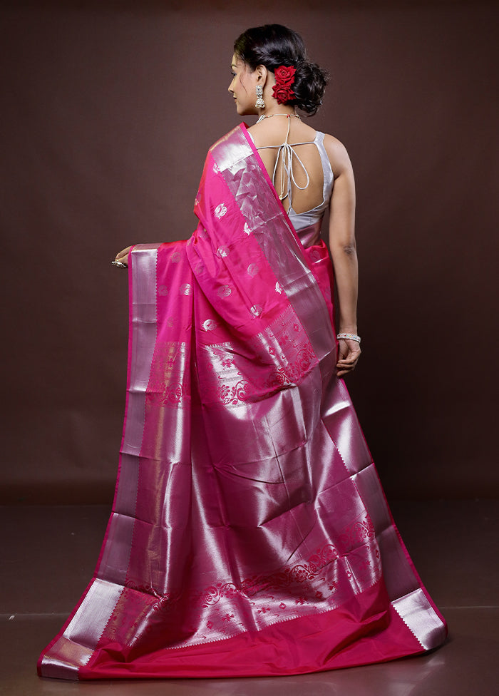 Pink Kanjivaram Silk Saree With Blouse Piece