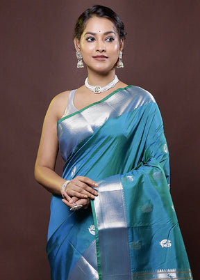 Green Kanjivaram Silk Saree With Blouse Piece