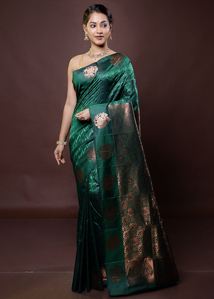 Green Kanjivaram Silk Saree With Blouse Piece