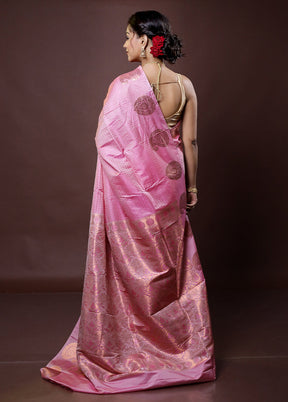 Pink Kanjivaram Silk Saree With Blouse Piece