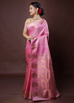 Pink Kanjivaram Silk Saree With Blouse Piece