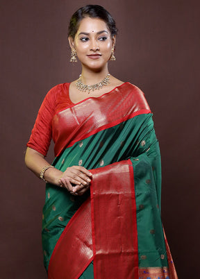 Green Kanjivaram Silk Saree With Blouse Piece