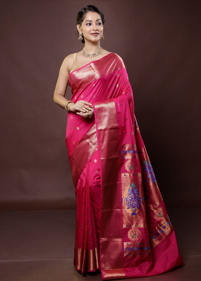 Pink Kanjivaram Silk Saree With Blouse Piece