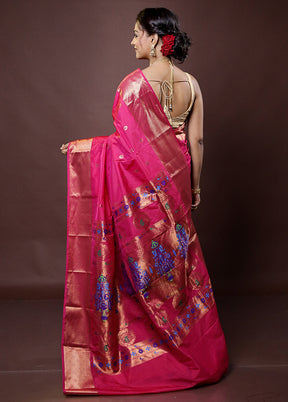 Pink Kanjivaram Silk Saree With Blouse Piece