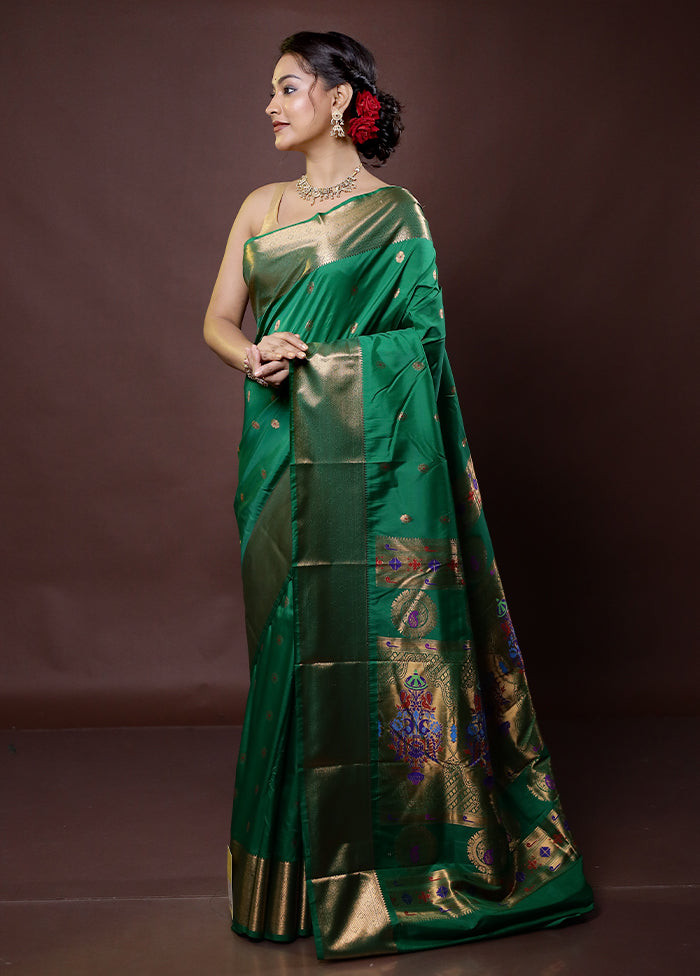 Green Kanjivaram Silk Saree With Blouse Piece