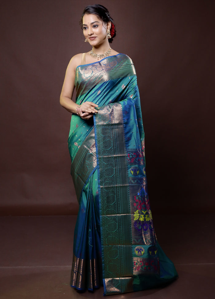 Green Kanjivaram Silk Saree With Blouse Piece