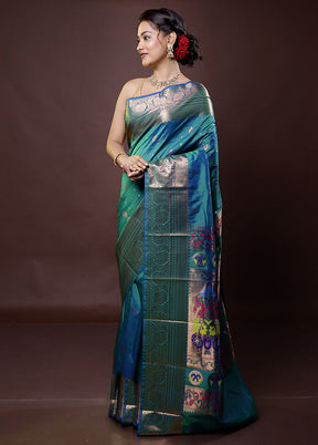 Green Kanjivaram Silk Saree With Blouse Piece