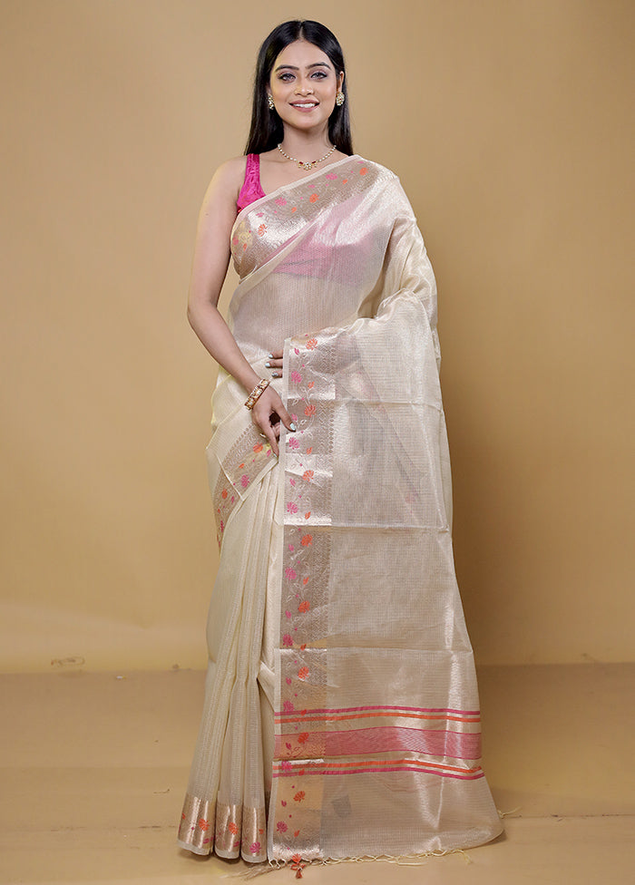 Cream Kota Cotton Saree With Blouse Piece