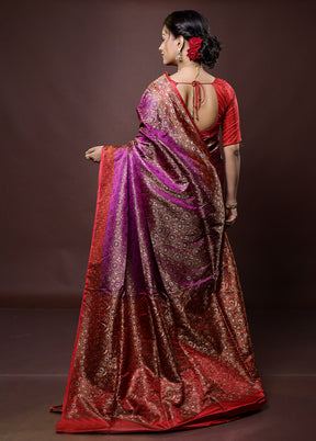 Purple Handloom Jamewar Pure Silk Saree With Blouse Piece