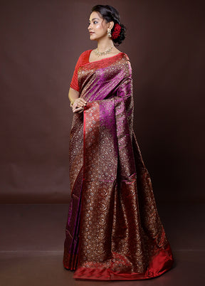 Purple Handloom Jamewar Pure Silk Saree With Blouse Piece