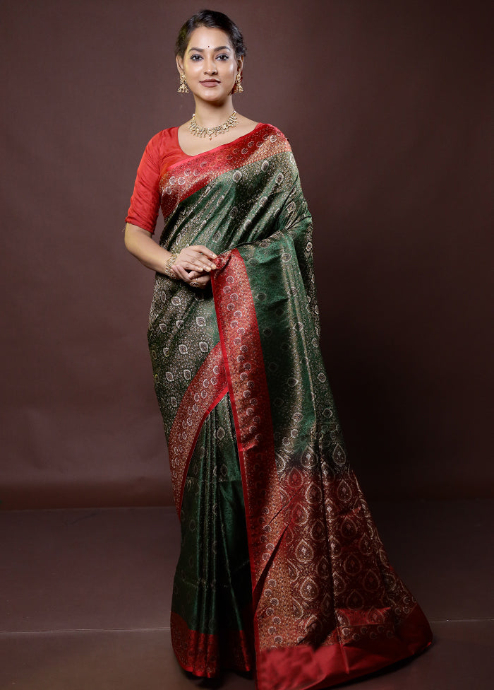 Green Handloom Jamewar Pure Silk Saree With Blouse Piece