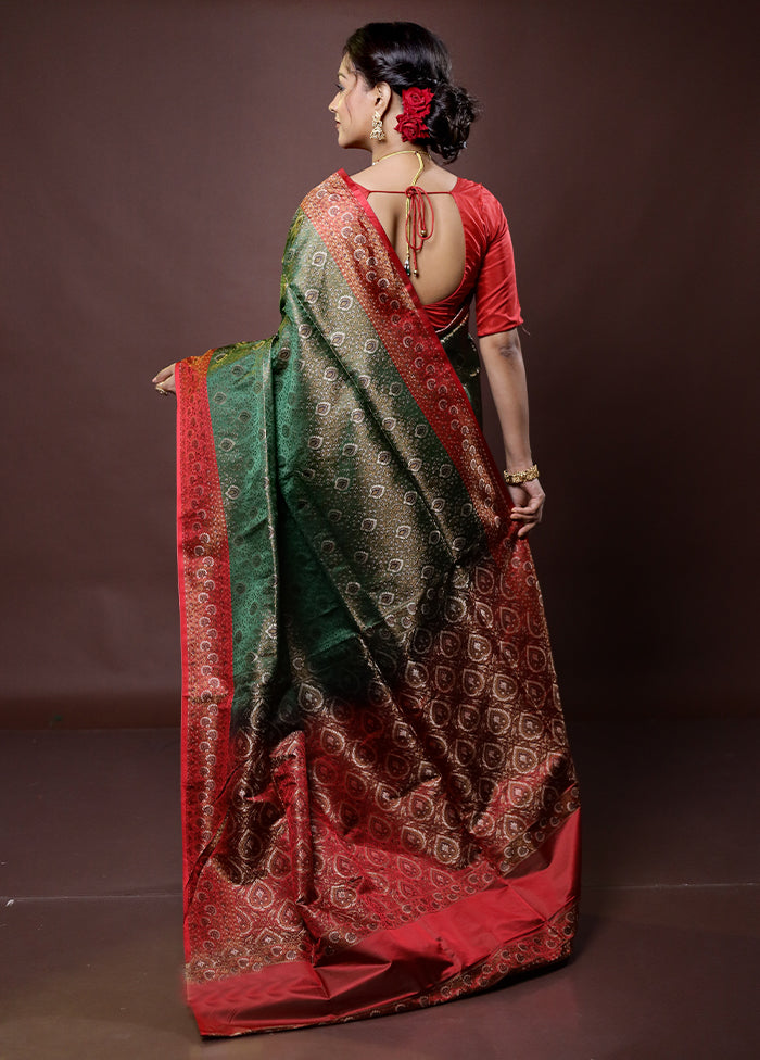 Green Handloom Jamewar Pure Silk Saree With Blouse Piece