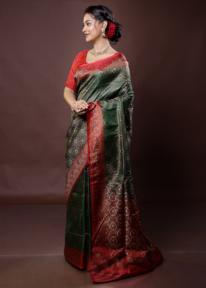 Green Handloom Jamewar Pure Silk Saree With Blouse Piece