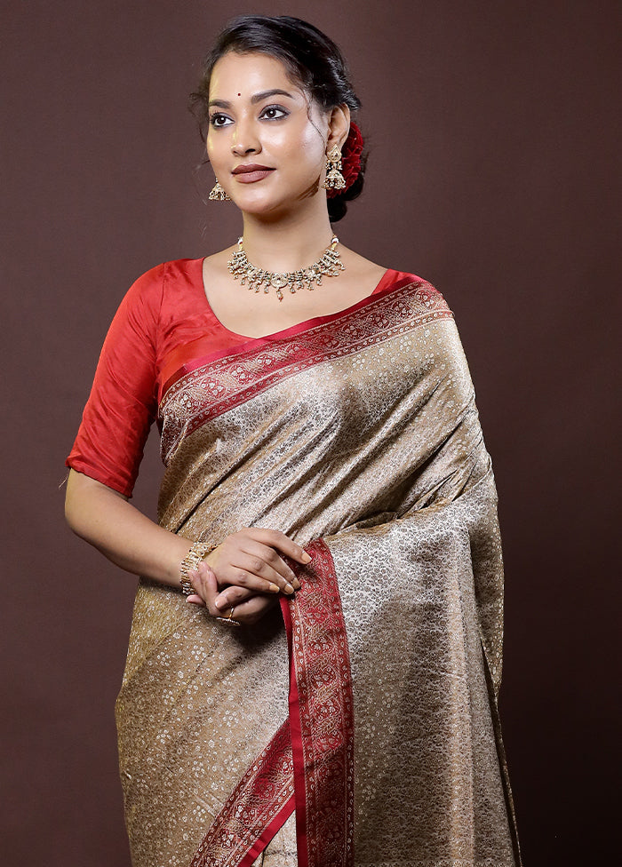 Cream Jamewar Silk Saree With Blouse Piece