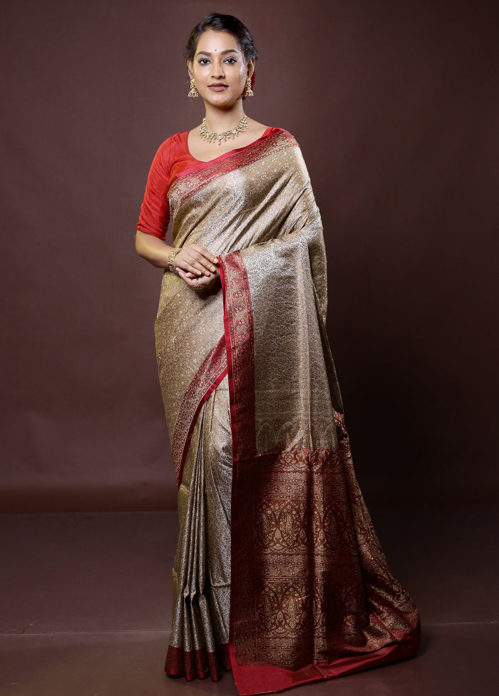 Cream Jamewar Silk Saree With Blouse Piece