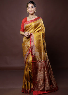 Yellow Jamewar Silk Saree With Blouse Piece