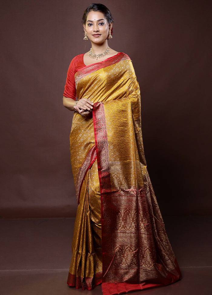 Yellow Jamewar Silk Saree With Blouse Piece