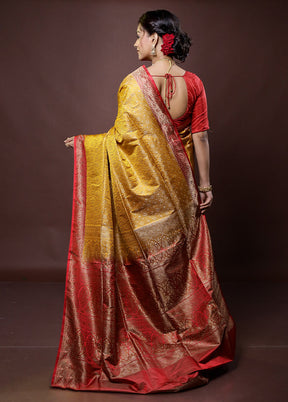 Yellow Jamewar Silk Saree With Blouse Piece