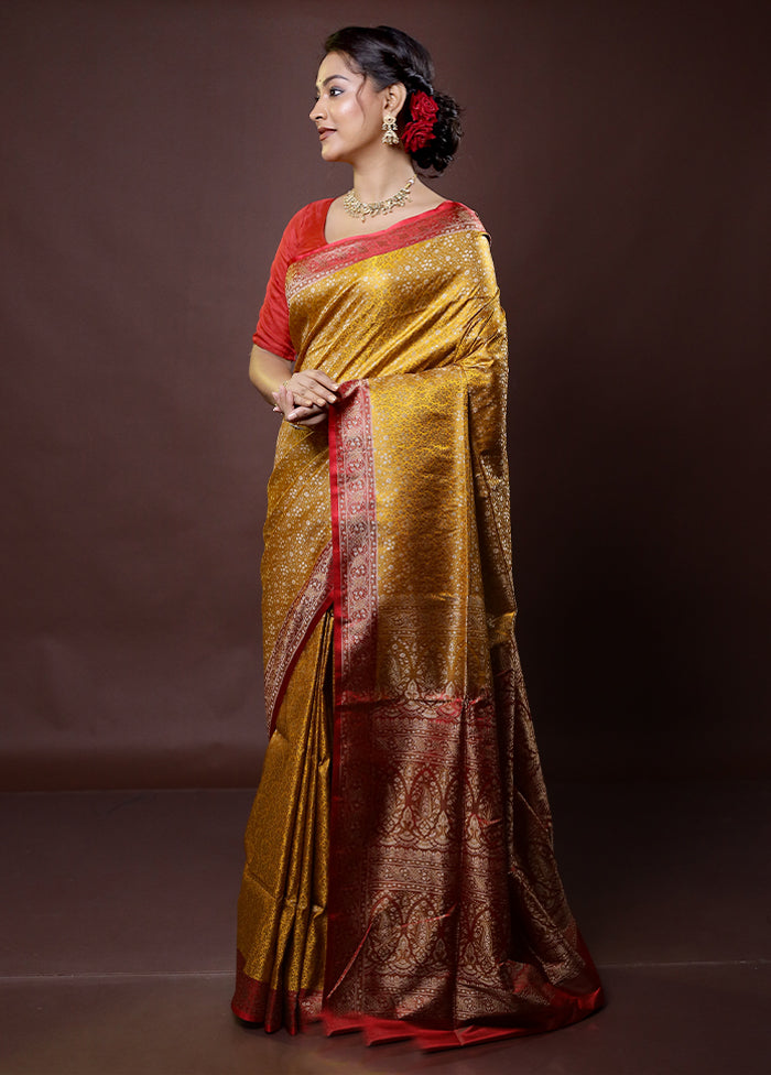 Yellow Jamewar Silk Saree With Blouse Piece