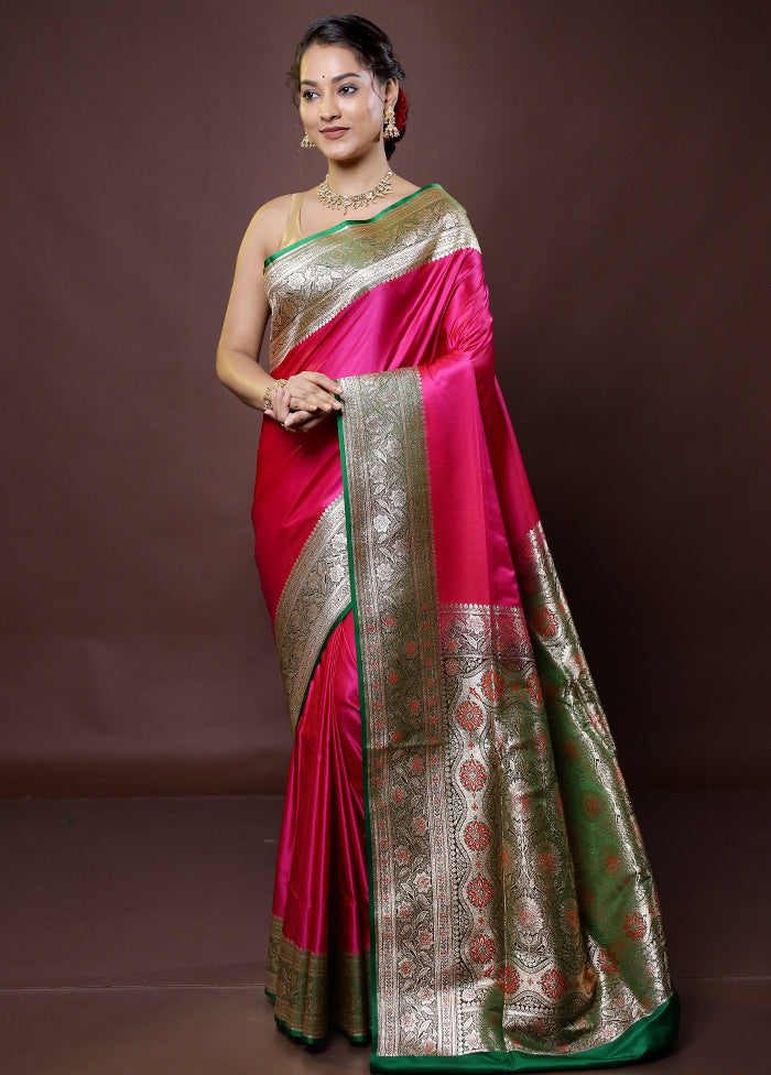 Pink Banarasi Silk Saree With Blouse Piece