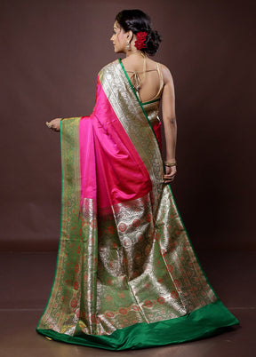 Pink Banarasi Silk Saree With Blouse Piece