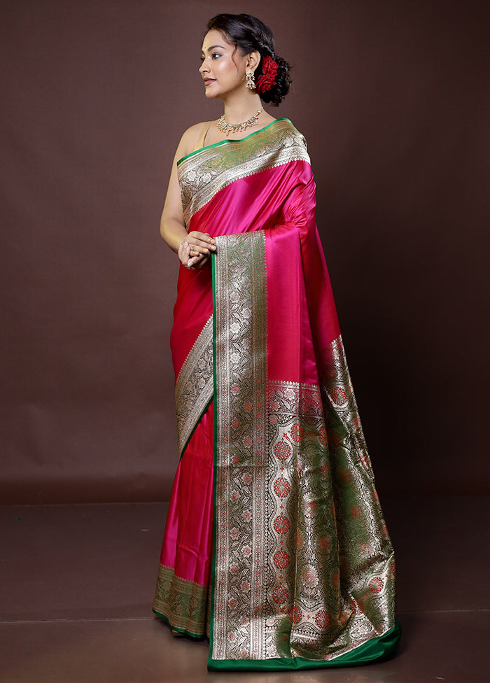 Pink Banarasi Silk Saree With Blouse Piece