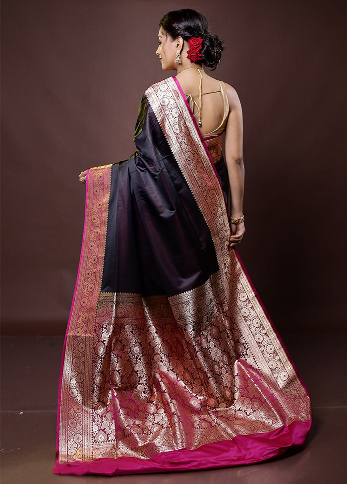 Maroon Banarasi Silk Saree With Blouse Piece