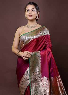 Pink Banarasi Silk Saree With Blouse Piece