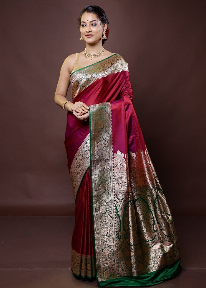 Pink Banarasi Silk Saree With Blouse Piece