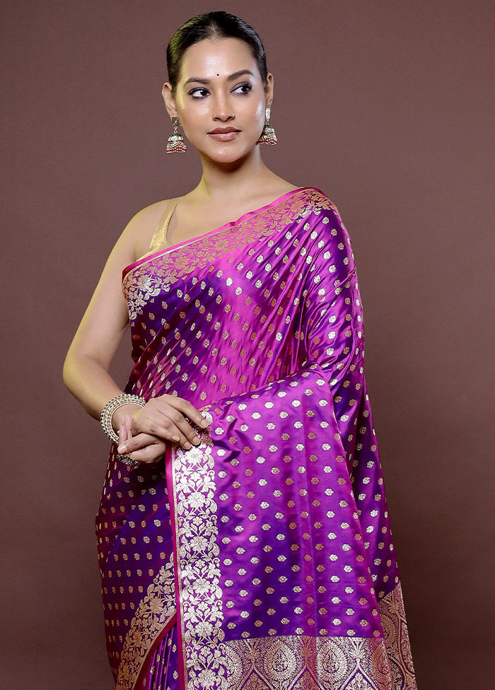 Purple Banarasi Silk Saree With Blouse Piece