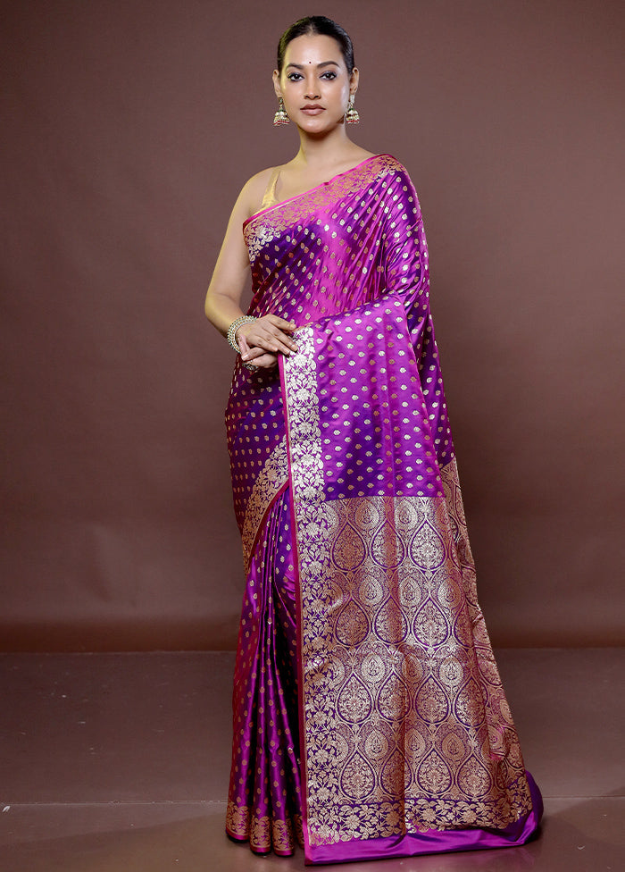 Purple Banarasi Silk Saree With Blouse Piece