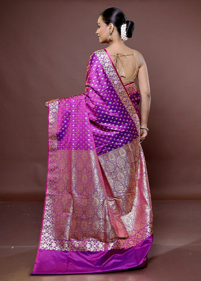 Purple Banarasi Silk Saree With Blouse Piece