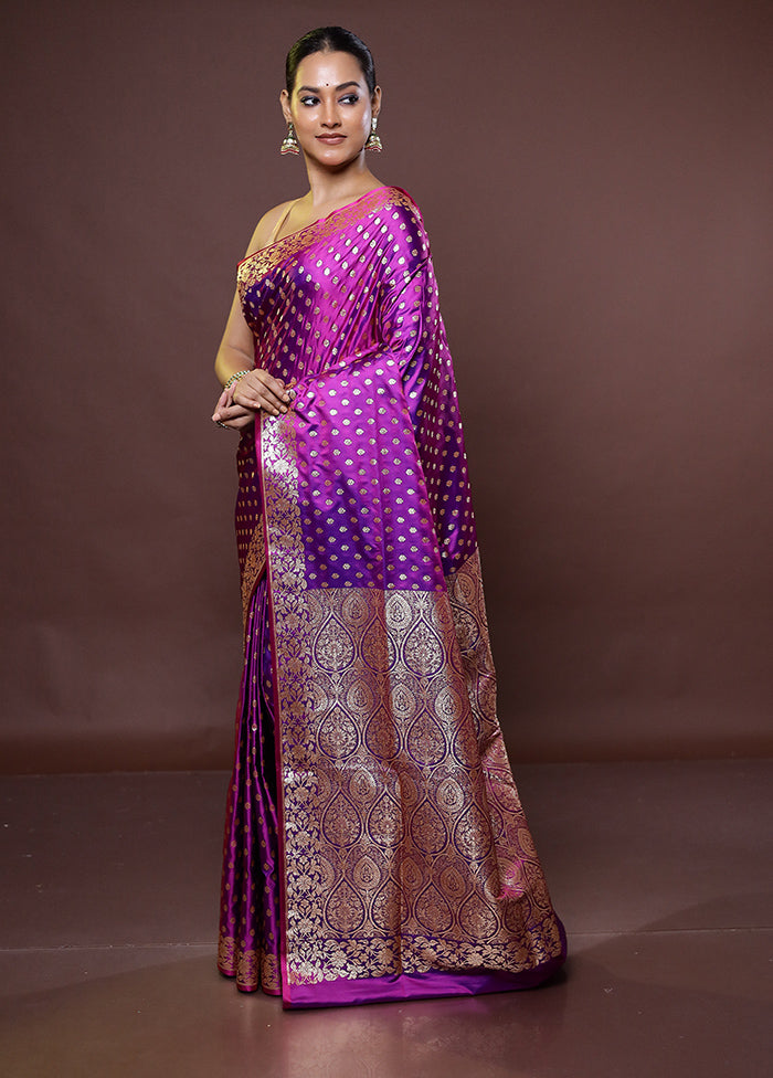 Purple Banarasi Silk Saree With Blouse Piece