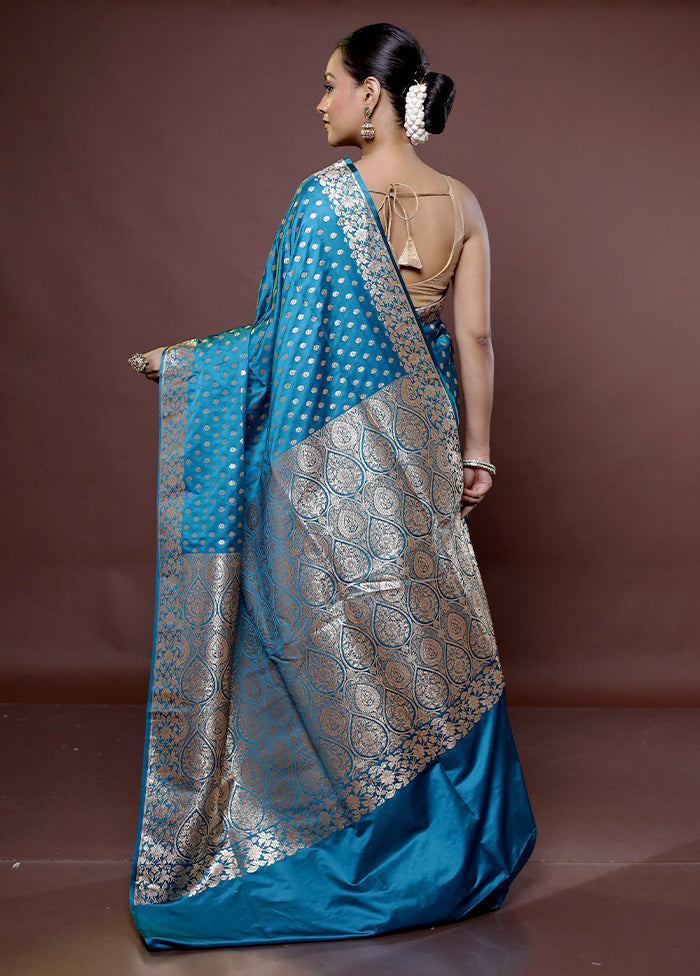 Blue Banarasi Silk Saree With Blouse Piece