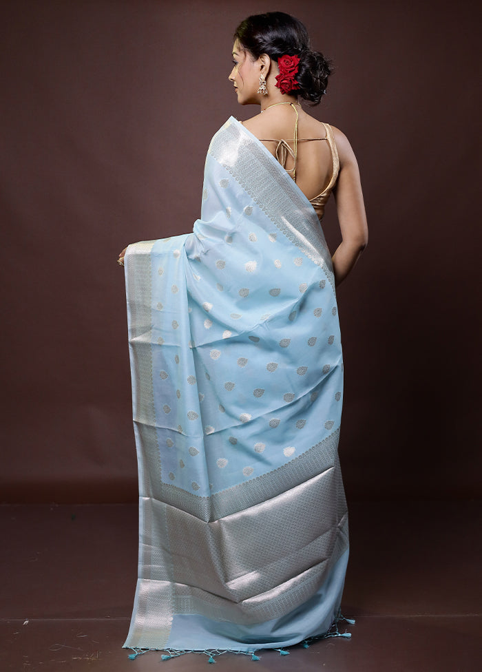 Blue Kora Silk Saree With Blouse Piece