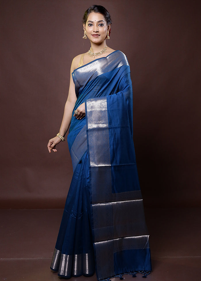 Blue Cotton Saree With Blouse Piece