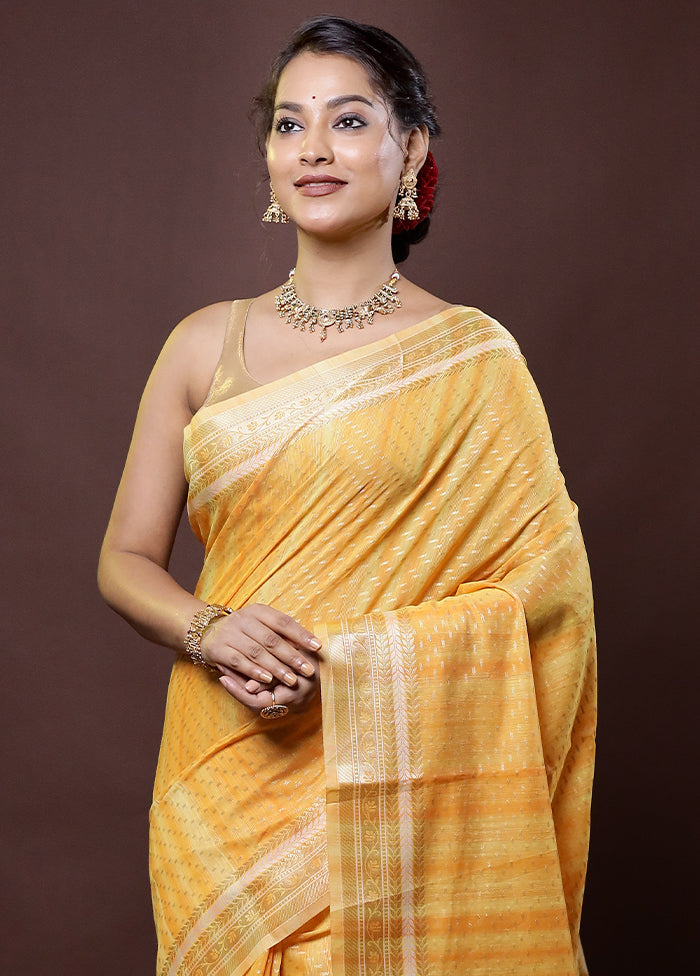 Yellow Cotton Saree With Blouse Piece